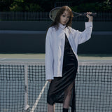 タブネックコットンシャツ/[LSD Runway]Tab Neck Cotton Shirt_White