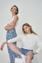 ストレートフィットチェリー刺繍デニムパンツ/ STRAIGHT FIT CHERRY EMBROIDERY DENIM PANTS [6851]
