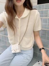 Pocket Knit Short Sleeve Cardigan (4color)
