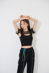 スリーブレスレイヤードクロップTシャツ/TOP(9233)Sleeveless Layered Crop Tee