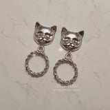 メルビーザキャットシリーズ - アンティークキャットノブピアス / Melbie The Cat Series - Antique Cat Knobs Piercing (Silver ver.)