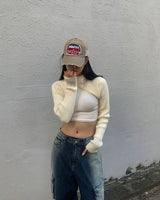 クロップフードニット