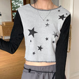 サイトラムナッピングカラースタープリントクロップロングスリーブTシャツ