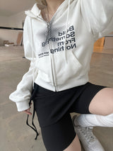 クロップドットフードジップアップ / Crop dot hood zip-up