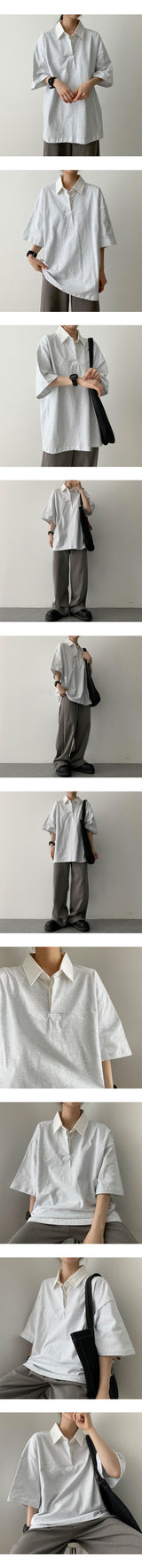 カーボ刺繍カラーカラー半袖Tシャツ / Carbo embroidery color collar short-sleeved T-shirt