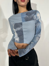 Printed patch long sleeve knit