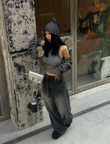 dark blue string wide pants