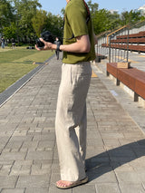 サマーリネンアイスバックバンディングスラックス/Summer linen ice back banding slacks (3 colors)