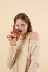 Off Shoulder Muffler Knit Set Cream