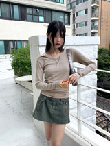 ヒートアンボタンオフショルダースナップトットボタンロングスリーブTシャツ