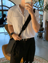 LMN コットンハーレーネックポケット半袖Tシャツ