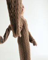 ALPACA CABLE KNIT MUFFLER & ONEPIECE SET - COCOA (6635997102198)