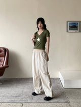 ヒッシャーY2Kスターアイレットフード半袖Tシャツ / Hisher Y2K Star Eyelet Hooded Short Sleeve T-shirt