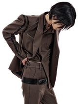 UNBALANCED BUTTON STRAP SHIRT (BROWN) (6654717001846)