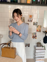 [S-L] Vネックケーブルコットンニット (11color)