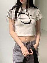 ベ―ルプリントクロップ半袖Tシャツ/Bellou printed cropped short-sleeved T-shirt