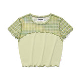 スモールチェリーメッシュパターンカラーミックスクロップTシャツ / SMALL CHERRY MESH PATTERN COLOR MIX CROP T-SHIRT [LIME]