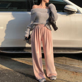 [BELLIDE MADE] ソフトベルベットスウェットワイドパンツ