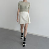 Chemistry Square Cropped Short-Sleeved Knitwear [4 colors]