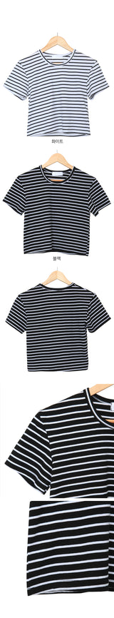 ストライプクロップドショートスリーブTシャツ / Striped Cropped Short Sleeve T-Shirt