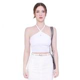 2ウェイホルタースパンクロップスリーブレストップ/2-way halter span crop sleeveless top (white)
