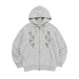 キャットフットプリントグラフィックフードジップアップ