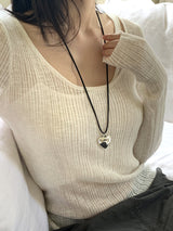 Roche Silver Bold Heart Strap Necklace