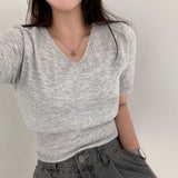 Short Sleeve V-Neck Knit Top