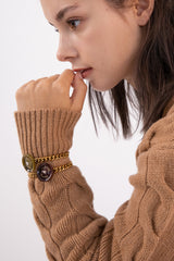 シグネイチャーボタンウィズボールドチェーンブレスレット/Merry,Motive signature button with bold chain bracelet (2colors)