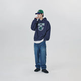 046/047/048- NAVY- LEATHER APPLIQUE GRAPHIC HOODIE