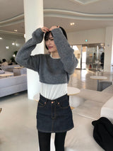 レイヤーボートネックショートニット