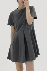 プリーツミニショートスリーブドレス / Pleats Mini Short Sleeve Dress (3color)