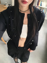 Choming パールラウンド長袖カーディガン