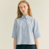 ストライプリンクルポケットクロップシャツ / Stripe Wrinkle Pocket Crop Shirt (Light blue)