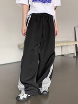 3ライン配色ツーウェイトラックロングワイドカーゴパンツ/ hata three-line coloring two-way track long wide cargo pants