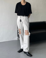 ニーディスミスホワイトデニムパンツ / MZ234 Knee Dismiss White Denim Pants