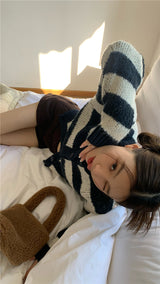 ストライプウールニットカーディガン/striped wool knit cardigan