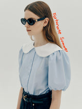 レースカラーブラウス / Lace collar blouse - Light blue