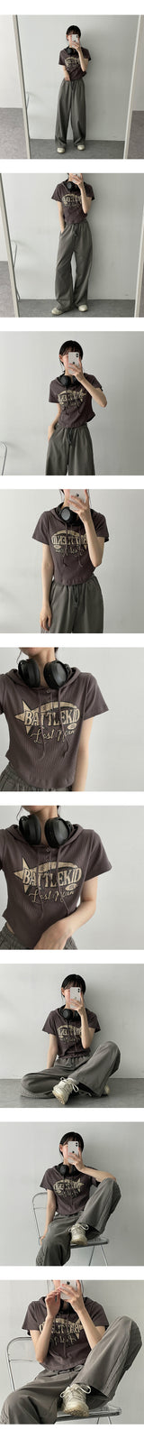 ファストスナップフード半袖Tシャツ/ Fast Snap Hooded Short Sleeve Tee