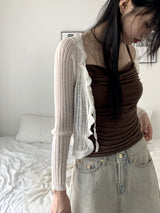 Lityu Trans-season frill strap see-through long-sleeved cardigan