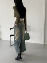 バッキービンテージマキシロングデニムスカート/Bucky Vintage Maxi Long Denim Skirt