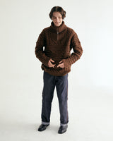 UNISEX MERINO WOOL CABLE KNIT ZIPUP M - MOCHA (6636048285814)
