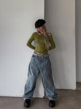 (UNISEX) ピーナッツラインワイドデニムパンツ
