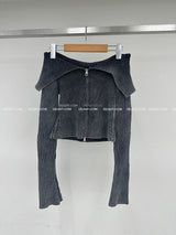 Gradient Off-Shoulder Zip-Up Knitwear