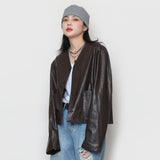 クロップレザーカーディガン / Crop leather cardigan