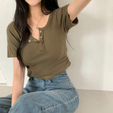 サイドシャーリングリブドクロップ半袖Tシャツ