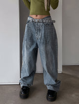 (UNISEX) ピーナッツラインワイドデニムパンツ