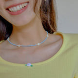 フラワーネックレス/FLOWER BLUE NECKLACE