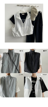 ナイロンストリングクロップドベストジップアップ / Shbonylon String Cropped Vest Zip-Up
