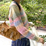 Kerner V-neck rainbow gradation punching long-sleeve knitwear